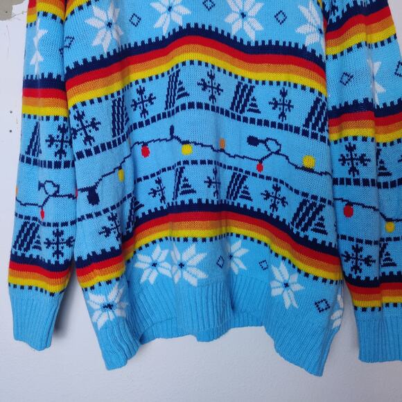 Aldi Gear Holiday Lights Retro Fair Isle Knit Ugly Christmas Sweater Blue XL - Picture 4 of 10
